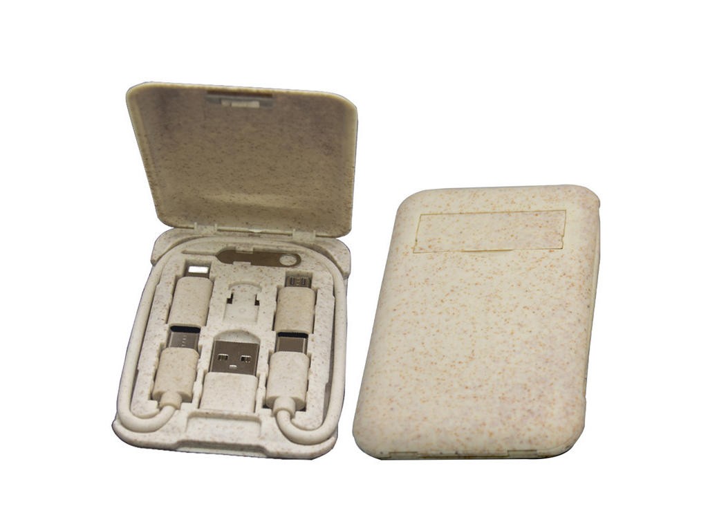 ECOCAB — Ecological pack of USB cables and support for mobile phones and tablets. Made from wheat. Includes all