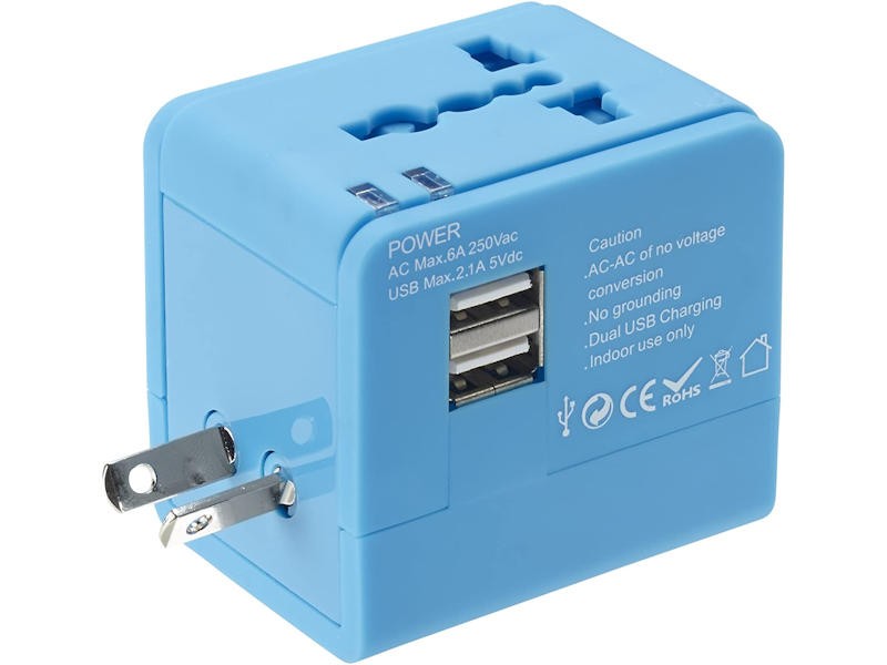 UNI-TRAVEL — ALL IN ONE: Includes the four most common global plug configurations and two ports.