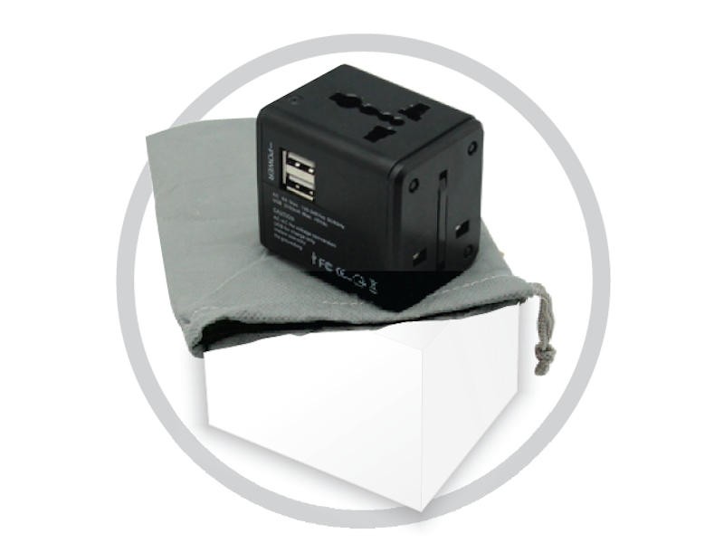 UNI-TRAVEL — ALL IN ONE: Includes the four most common global plug configurations and two ports.