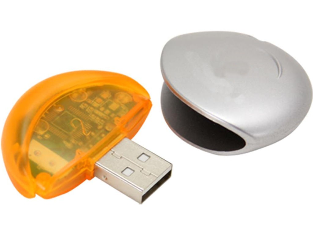 WGS-113 — Unidade flash USB de plástico com formato circular e tampa. Duas cores diferentes podem ser combinadas