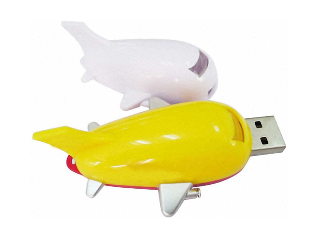 WGS-AVION01 — 飞机形状 USB 闪存驱动器，由 ABS 塑料制成，配有隐藏式滑动 USB 连接器