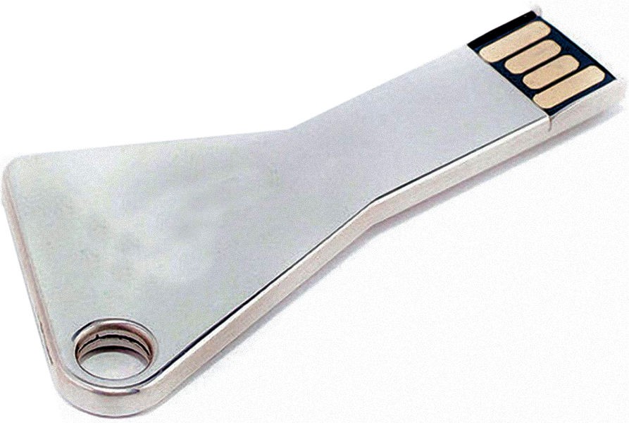 WGS-LLAVE02 — Key-shaped aluminum USB flash drive. Extremely flat and elegant model. DO NOT rec