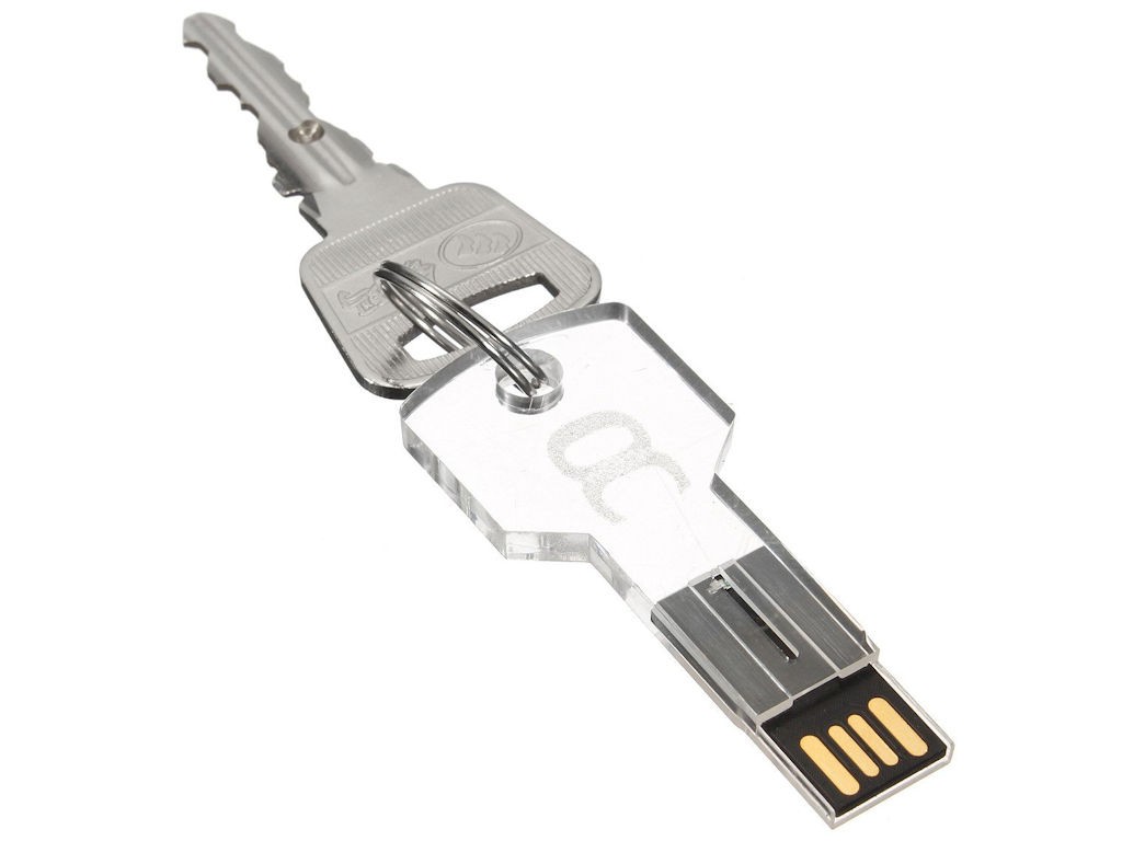 WGS-LLAVE03 — 钥匙形甲基丙烯酸酯 USB 闪存盘。它有一个 LED，连接时会亮起
