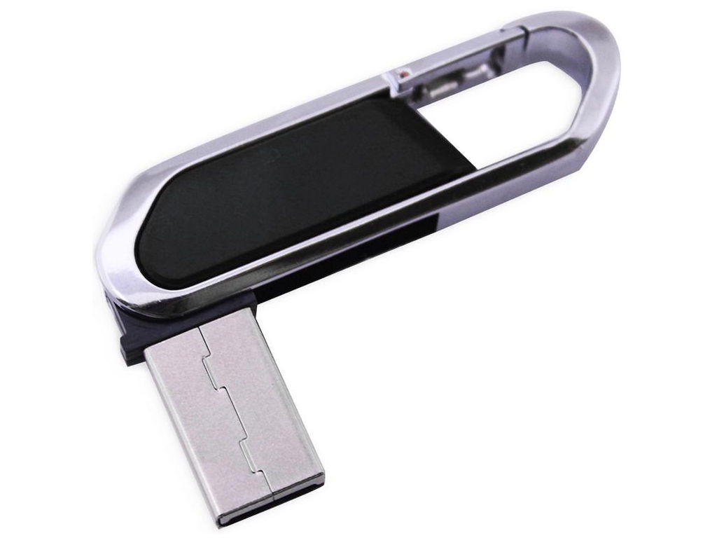 WGS-MOSQUETON02 — Metallic USB flash drive shaped like a functional carabiner. The carabiner closure works.NO